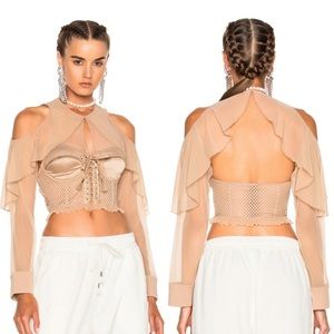 Savage X Fenty Tan Cold Shoulder lace up top RARE